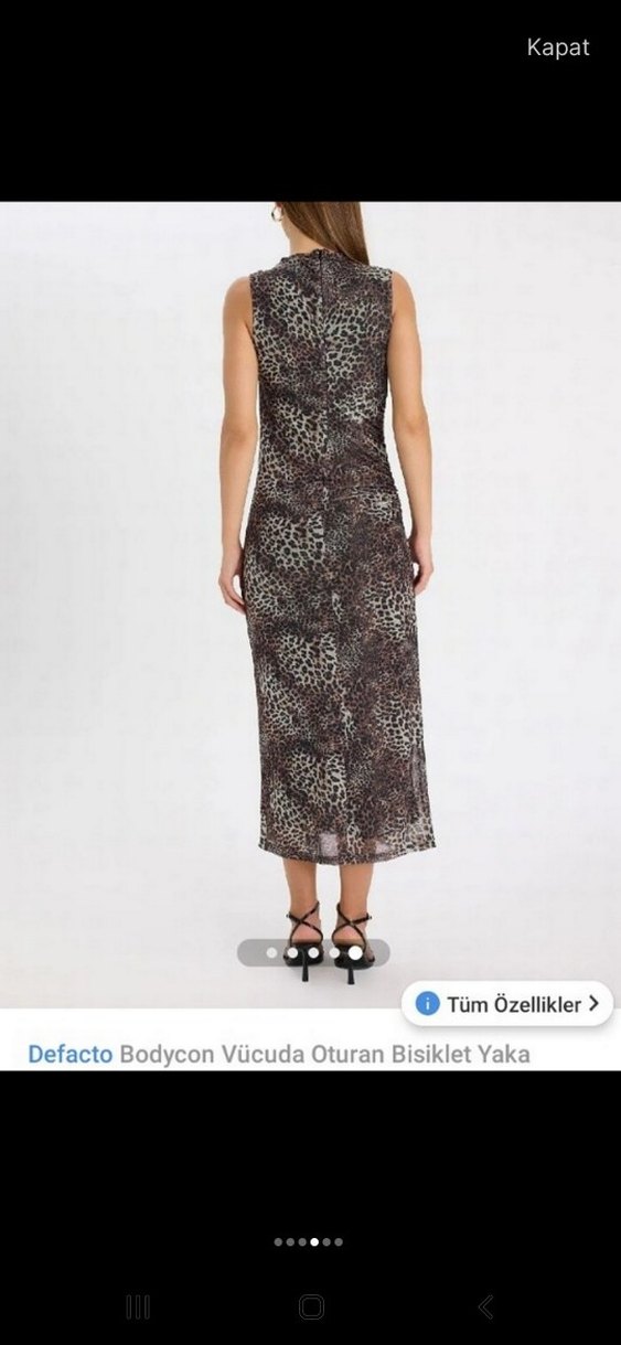 Gri Leopar Desenli leopar midi elbise - Görsel 3