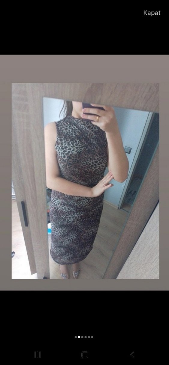 Gri Leopar Desenli leopar midi elbise - Görsel 2