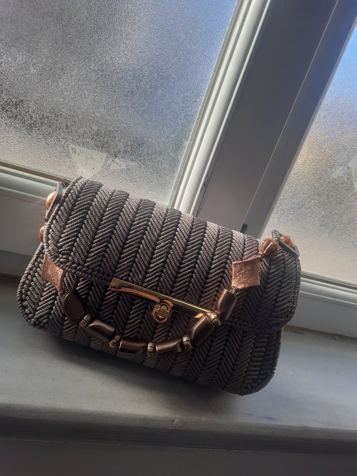 Kahverengi Örgü Kadın Çanta - Görsel 2