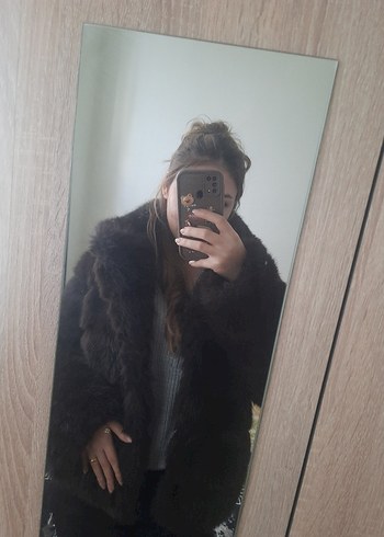 Kahverengi Kürk mont - Görsel 2