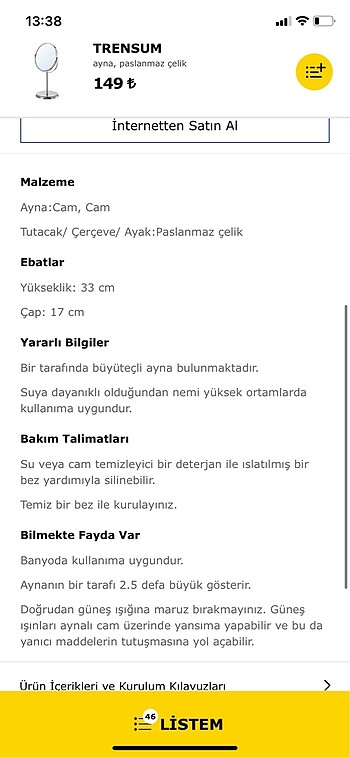  Beden gri Renk İkea paslanmaz Çelik ayna
