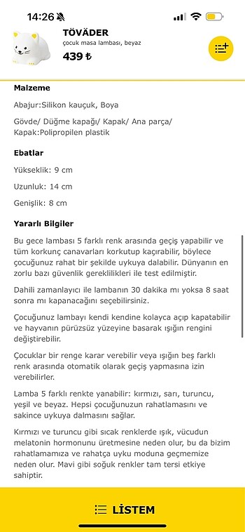 Beden beyaz Renk İkea çocuk masa lambası