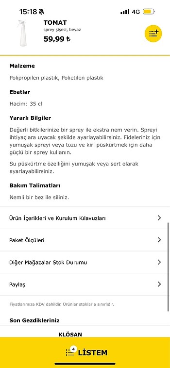  Beden beyaz Renk Ikea sprey şişesi