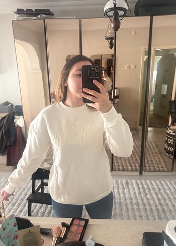 Lcw Beyaz Oversize Kadın Sweatshirt - Görsel 4