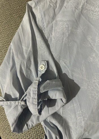 ZARA BEYAZ MAVİ ÇİZGİLİ çiçek desenli GÖMLEK ELBİSE - Görsel 3