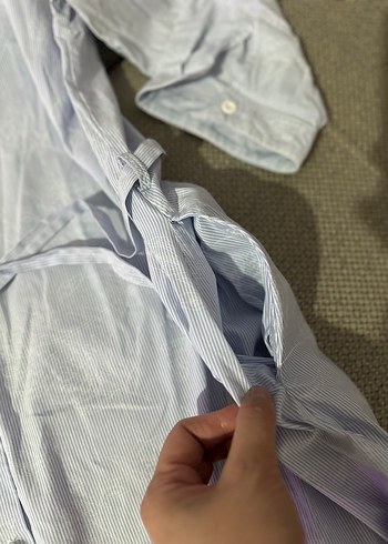 ZARA BEYAZ MAVİ ÇİZGİLİ çiçek desenli GÖMLEK ELBİSE - Görsel 4