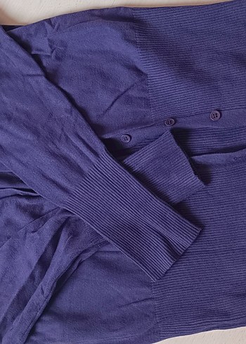 Düğmeli Mor triko Midi Kadın Hırka - Görsel 2