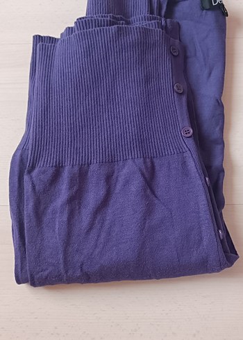 Düğmeli Mor triko Midi Kadın Hırka - Görsel 3