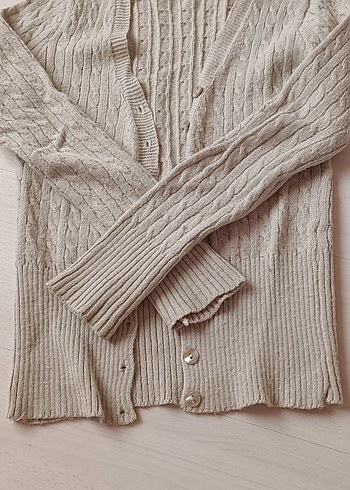 Düğmeli Bej Triko Kadın Hırka - Görsel 2