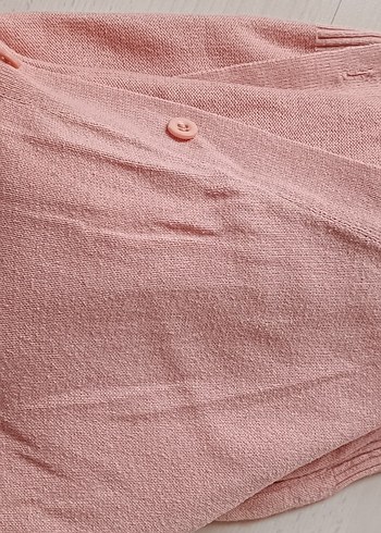 Düğmeli Pembe V Yaka Kadın Hırka - Görsel 3