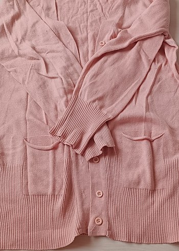 Düğmeli Pembe V Yaka Kadın Hırka - Görsel 2