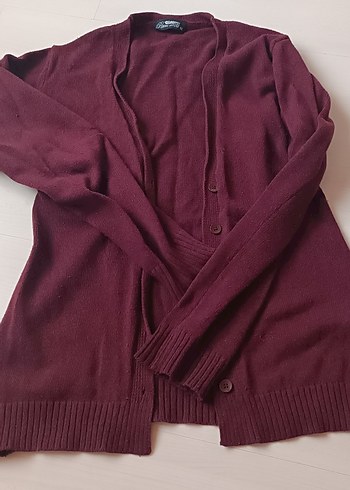 Bordo Düğmeli Kadın Midi Hırka - Görsel 2