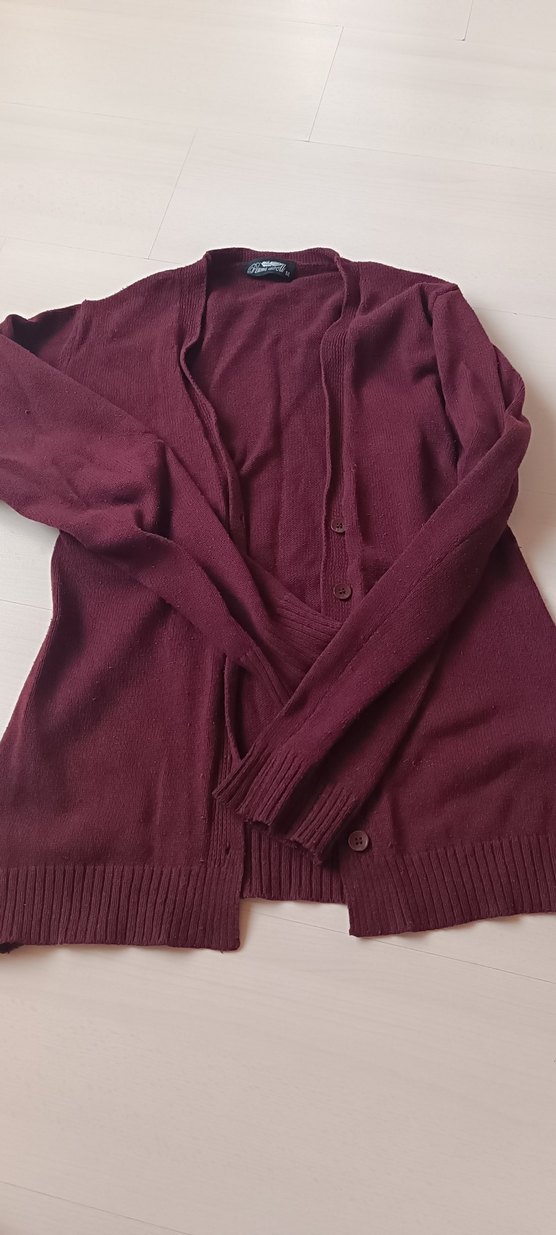 Bordo Düğmeli Kadın Midi Hırka - Görsel 2