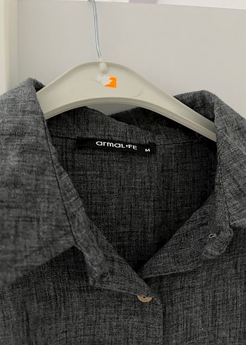 Kadın Gri Keten Düğmeli Gömlek - Görsel 2