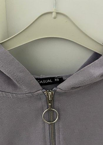 Gri Kapüşonlu Fermuarlı Kadın Sweatshirt - Görsel 2