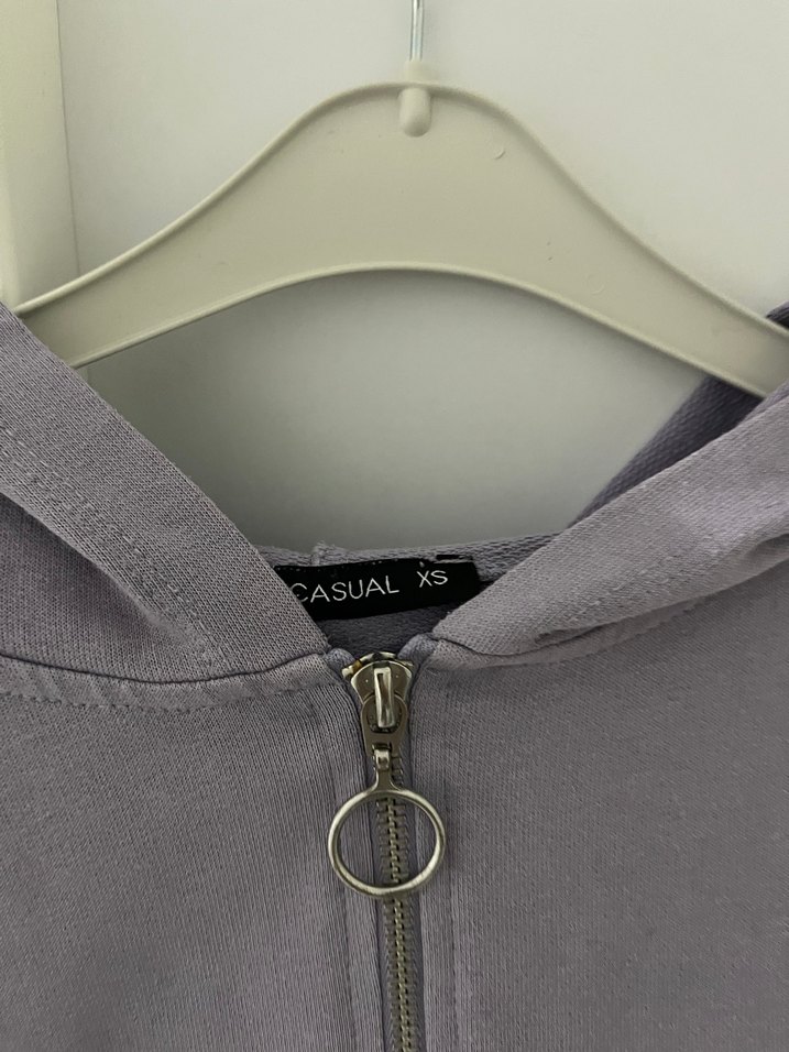 Gri Kapüşonlu Fermuarlı Kadın Sweatshirt - Görsel 2