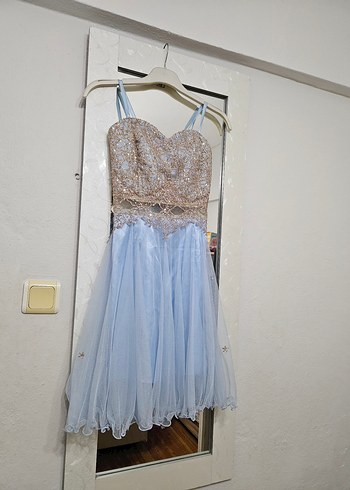 Mavi İşlemeli kısa abiye - Görsel 2