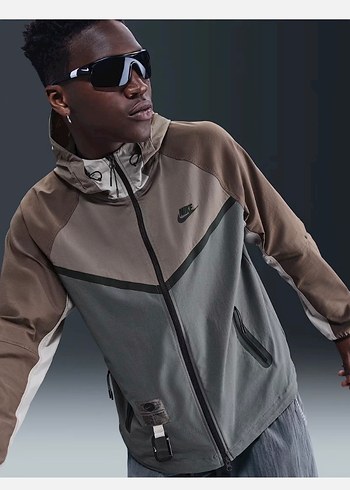 orjinal nike soortswear tech Gri-Bej Kapüşonlu Erkek Ceket - Görsel 2