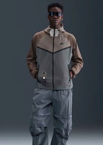 orjinal nike soortswear tech Gri-Bej Kapüşonlu Erkek Ceket - Görsel 5