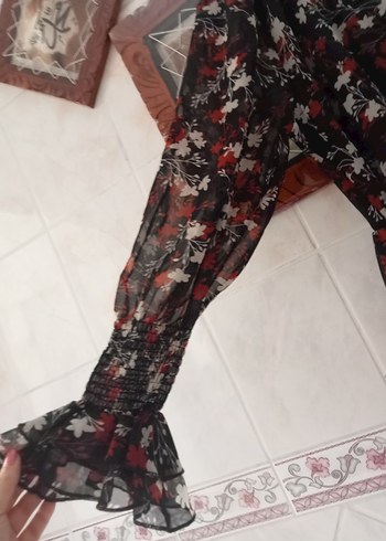 Siyah Uzun Kollu V Yaka Şifon Elbise - Görsel 5