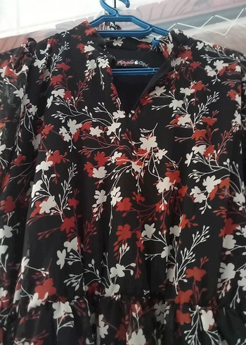 Siyah Uzun Kollu V Yaka Şifon Elbise - Görsel 4