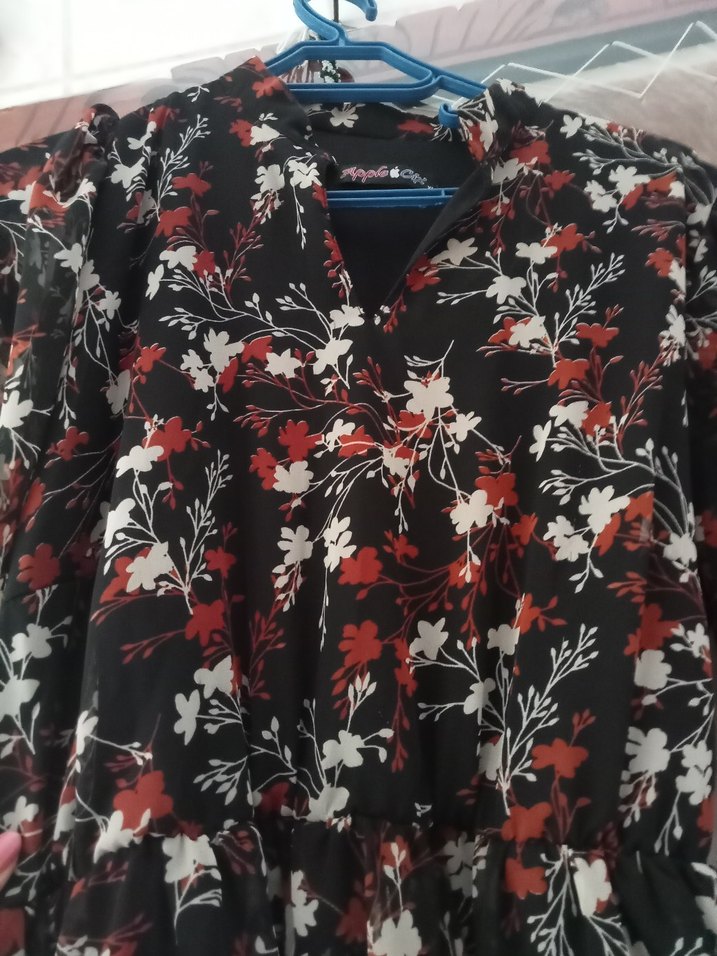 Siyah Uzun Kollu V Yaka Şifon Elbise - Görsel 4