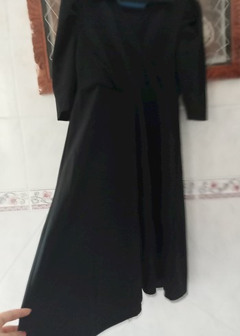 Drapeli Siyah Uzun Kollu V Yakalı Uzun Elbise - Görsel 3