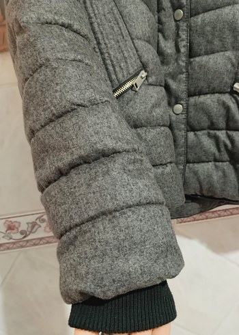 Gri Kadın Kısa Sıcak Mont - Görsel 5