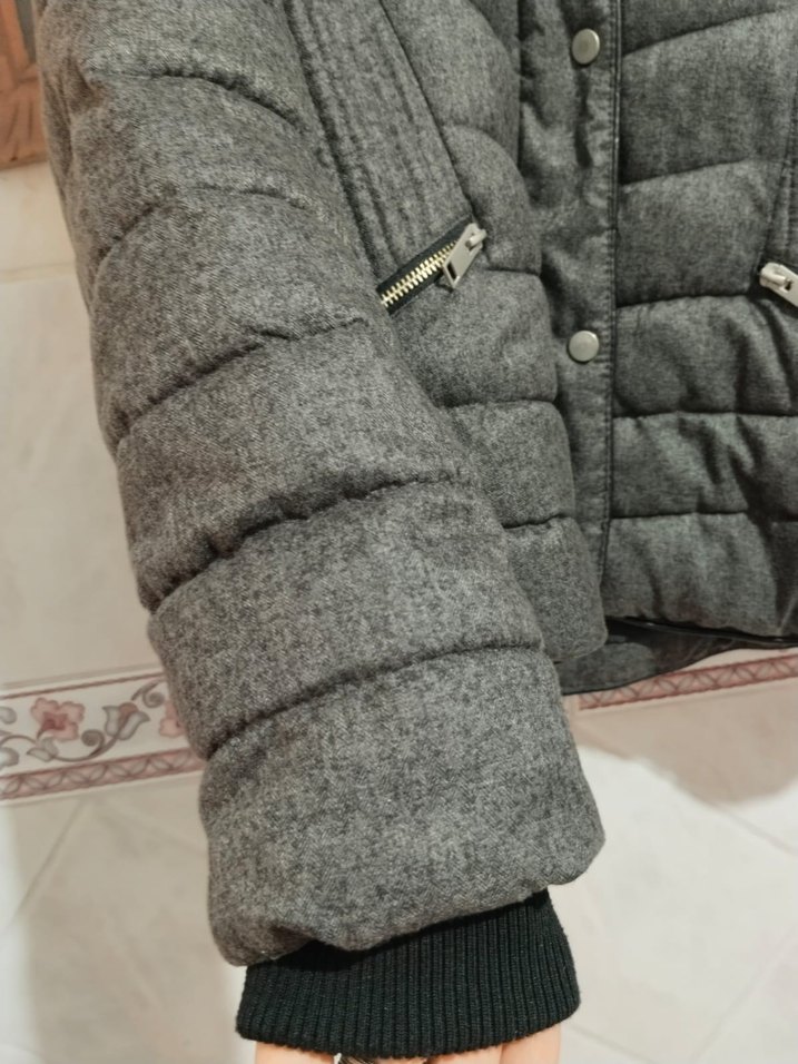 Gri Kadın Kısa Sıcak Mont - Görsel 5