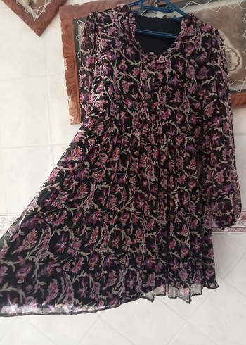 Bohem Uzun Kol Mor Desenli Rahat Elbise - Görsel 4