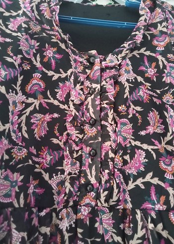 Bohem Uzun Kol Mor Desenli Rahat Elbise - Görsel 3