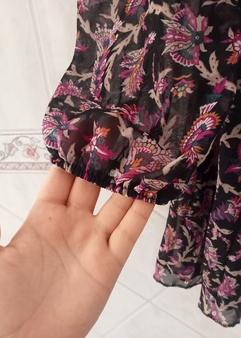 Bohem Uzun Kol Mor Desenli Rahat Elbise - Görsel 7