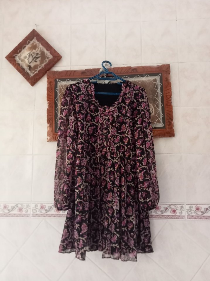 Bohem Uzun Kol Mor Desenli Rahat Elbise - Görsel 2