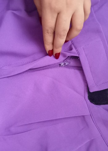 Mor Midi Pilili Kadın Kumaş Pantolon - Görsel 2