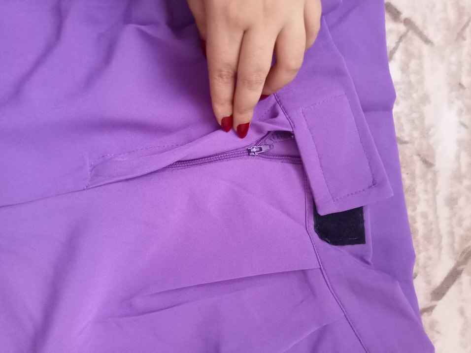 Mor Midi Pilili Kadın Kumaş Pantolon - Görsel 2