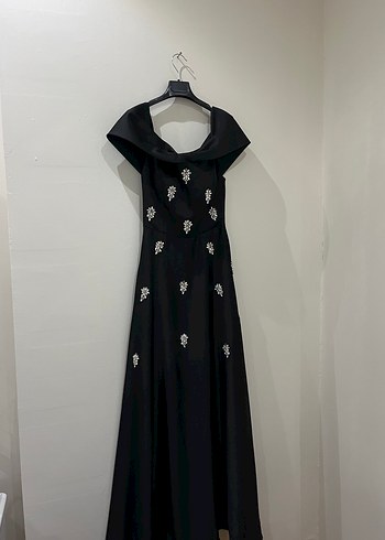 Siyah Drapeli Uzun Kadın Abiye Elbise - Görsel 2