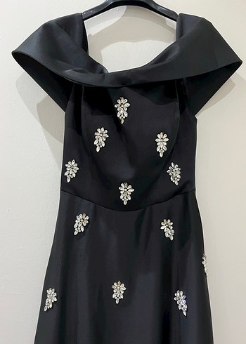 Siyah Drapeli Uzun Kadın Abiye Elbise - Görsel 4