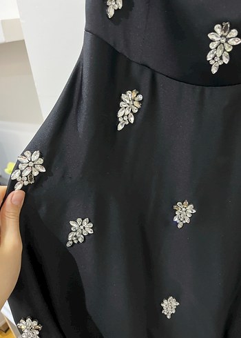 Siyah Drapeli Uzun Kadın Abiye Elbise - Görsel 5