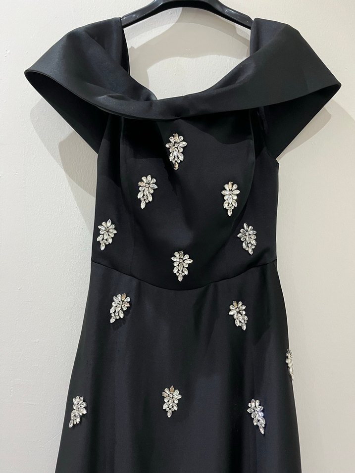 Siyah Drapeli Uzun Kadın Abiye Elbise - Görsel 4