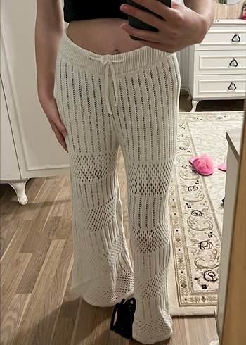 Örme Rahat Kesim Beyaz Kadın Pantolon - Görsel 2