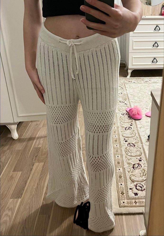 Örme Rahat Kesim Beyaz Kadın Pantolon - Görsel 2
