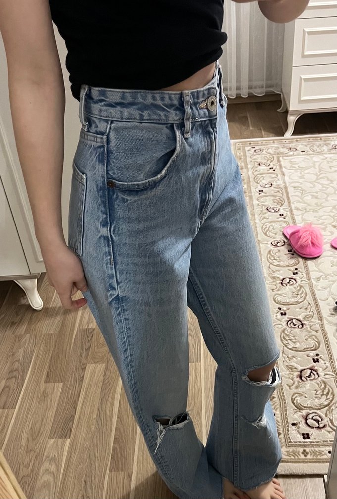 Kadın Mavi Pastel Renk Yırtmaçlı Bol Kesim Jean - Görsel 2