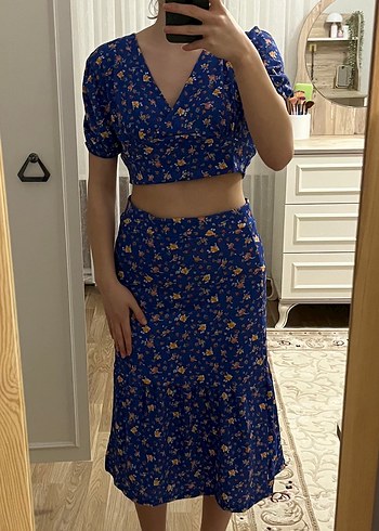 Mavi Bohem V Yaka Midi Elbise - Görsel 2