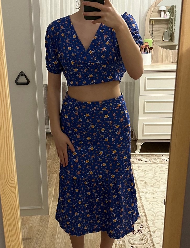 Mavi Bohem V Yaka Midi Elbise - Görsel 2