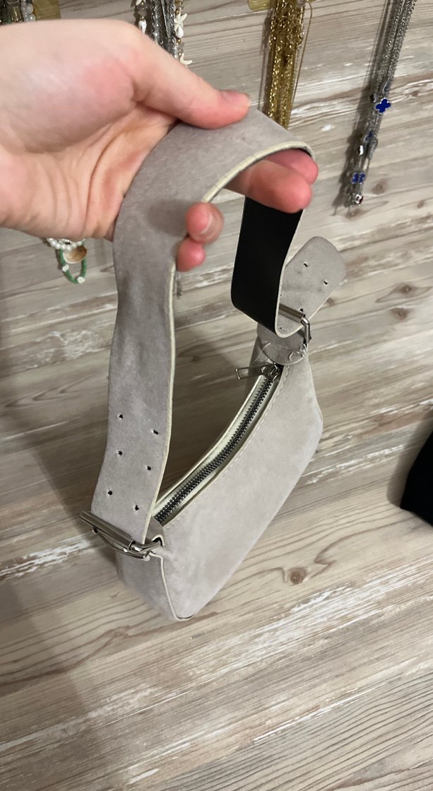 Gri Süet Kadın Omuz Çantası - Görsel 2