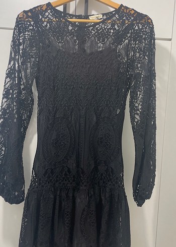 Siyah dantelli mini elbise - Görsel 2