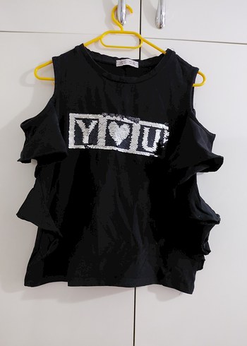 Kız Çocuk Siyah Fırfırlı Tişört - Görsel 2