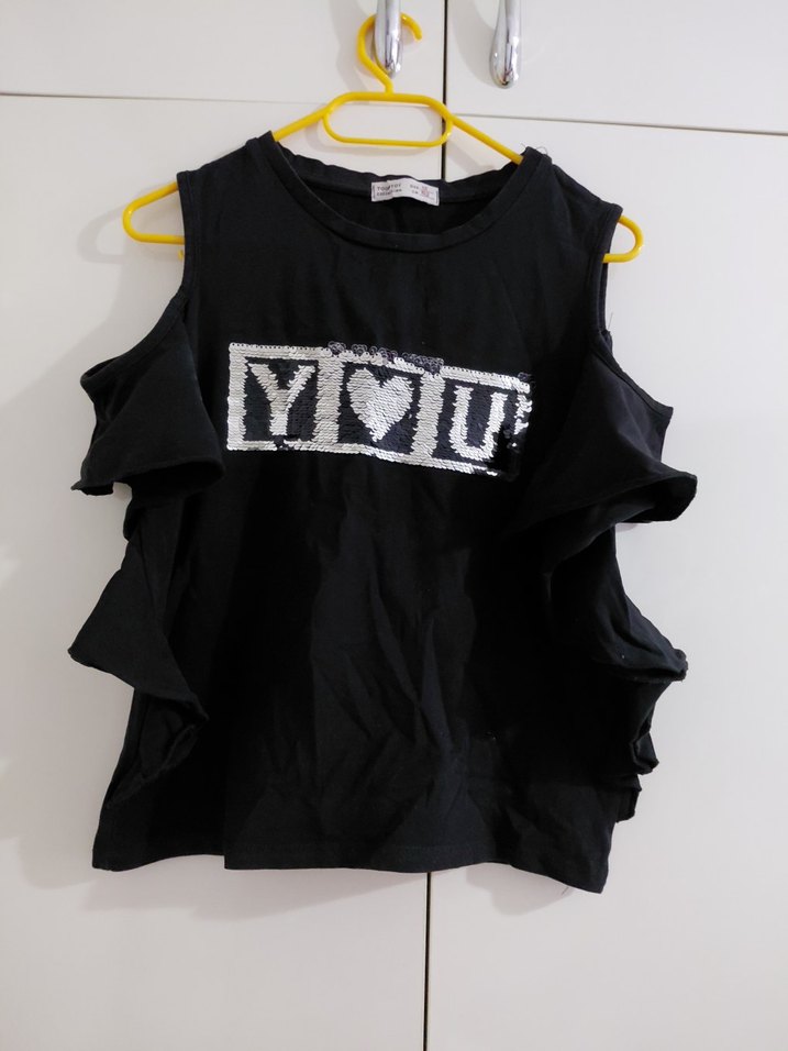 Kız Çocuk Siyah Fırfırlı Tişört - Görsel 2