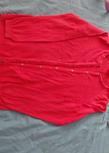 Kız Çocuk Kırmızı Keten Düğmeli Hırka - Görsel 4