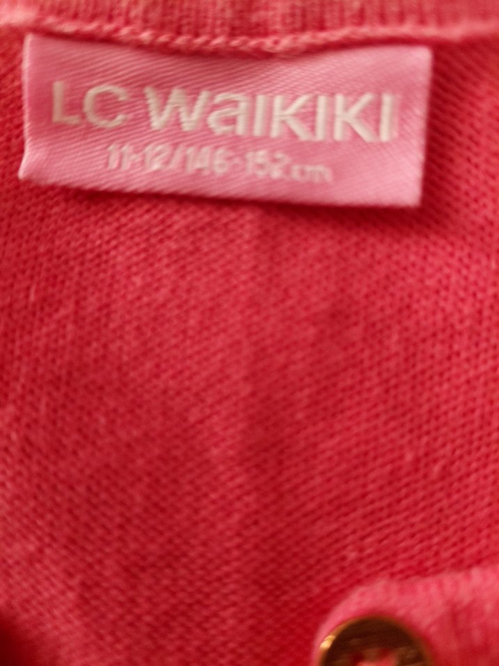 Kız Çocuk Kırmızı Keten Düğmeli Hırka - Görsel 3